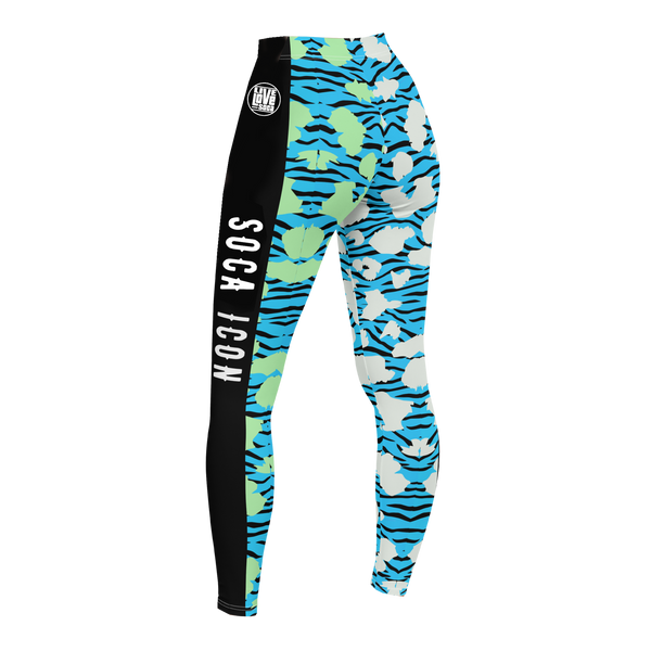 Endless Summer 22 - Soca Icon Blue Wild Cat Tiger Leopard Cross Womens Leggings