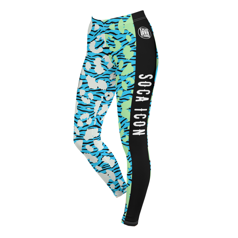 Endless Summer 22 - Soca Icon Blue Wild Cat Tiger Leopard Cross Womens Leggings