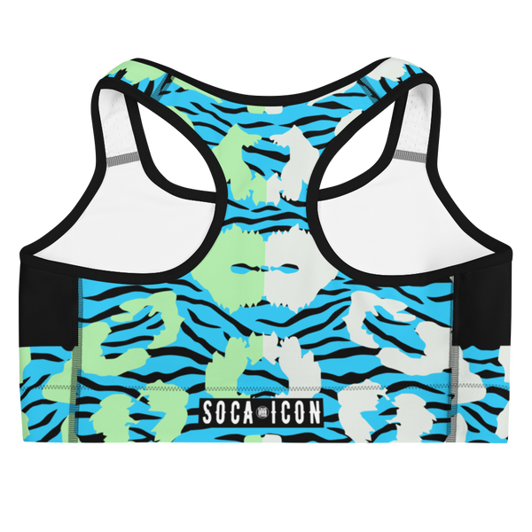 Endless Summer 22 - Soca Icon Blue Wild Cat Tiger Leopard Cross Womens Sports Bra