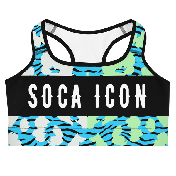 Endless Summer 22 - Soca Icon Blue Wild Cat Tiger Leopard Cross Womens Sports Bra