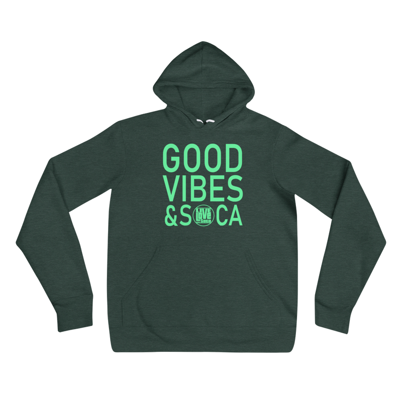 Good Vibes & Soca Green Womens Hoodie - Live Love Soca Clothing & Accessories