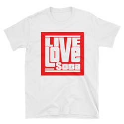 Live Love Soca Short-Sleeve Unisex T-Shirt - Red Boxed Logo - Live Love Soca Clothing & Accessories