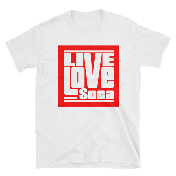 Live Love Soca Short-Sleeve Unisex T-Shirt - Red Boxed Logo - Live Love Soca Clothing & Accessories