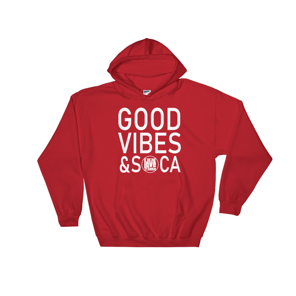 Good Vibes & Soca Red Mens Hoodie - Live Love Soca Clothing & Accessories