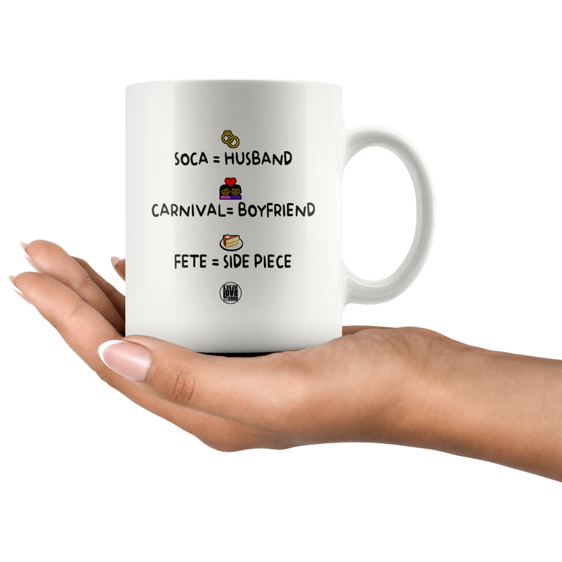 Soca = Husband - Carnival = Boyfriend - Fete = Side Piece Mug (Designed By Live Love Soca)